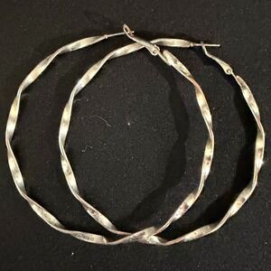 Twisted Hoop Earrings Large Silver Tone Metal Statement Jewelry Women